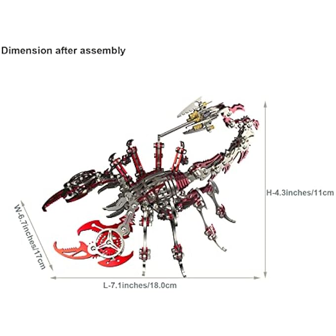 RED 3D METAL PUZZLE SCORPION FOR ADULTS, DIY 3D METAL MODEL KITS TO BUILD WITH TOOL, COLORFUL 3D DESKTOP MODEL KITS BUILDING TOYS FOR ADULTS/TEENS - Image 3